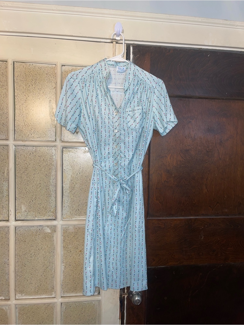 Vintage Lorax Original Dress Light Blue Striped Tie-Waist Midi Dress